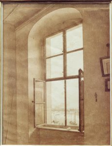 Uitzicht vanuit het atelier van de kunstenaar (linker raam) door Caspar David Friedrich