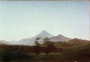 Boheems landschap met de grote en kleine Milleschaue door Caspar David Friedrich