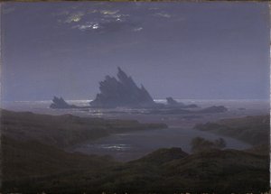 Rotsachtige kust aan zee door Caspar David Friedrich