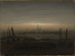 Greifswald in Maanlicht door Caspar David Friedrich