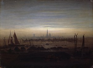 Greifswald in maanlicht door Caspar David Friedrich
