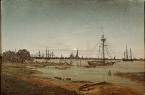 Haven bij maanlicht door Caspar David Friedrich