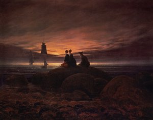 Maan die opkomt boven de zee door Caspar David Friedrich