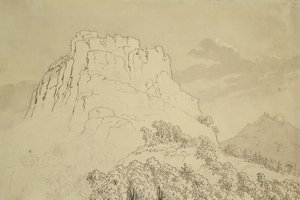 Rotsachtige Heuveltop met een Beboste Heuvel ervoor door Caspar David Friedrich