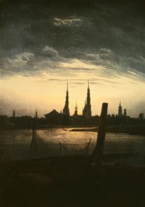 Stad bij maanopkomst door Caspar David Friedrich
