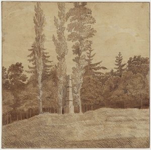 Bosopen plek met obelisk in het dal van Seifersdorf door Caspar David Friedrich