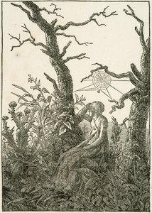 Vrouw met spinnenweb tussen kale bomen door Caspar David Friedrich