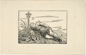 Jonge Man Liggend op een Graf door Caspar David Friedrich
