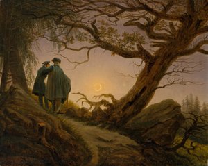 Twee mannen die de maan bekijken door Caspar David Friedrich