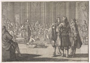 Rijkszegel van Engeland wordt stukgeslagen in het Hogerhuis, 1646 door Caspar Luyken (attributed to)