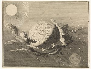 Heelal met aarde, zon, maan en sterren