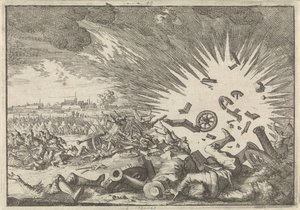 Ontploffing van een Frans kruitmagazijn tijdens het beleg van Namen, 1640 door Caspar Luyken
