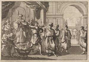 Selim IV, shah van Perzië, laat zijn broer blind maken door een gloeiend ijzer, 1694 door Caspar Luyken