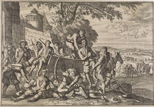 Spaanse soldaten worden op karren geladen en weggevoerd, 1641