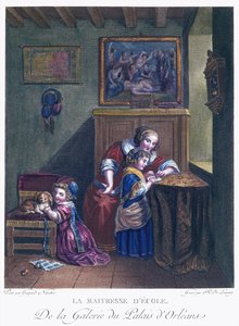 De schooljuffrouw, gegraveerd door R. Delaunay door Caspar after Netscher