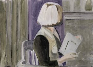 26.03.20 hij probeerde haar hardnekkig over te halen om met hem uit te gaan, 2020 (olieverf op papier) door Cathy Lomax