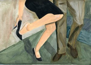 27.09.09 - Ze dansten zo hard dat ze haar schoenen uit moest doen, 2009 (olieverf op papier) door Cathy Lomax