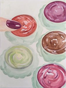 Max Factor Magic, 2016 (olieverf op papier) door Cathy Lomax