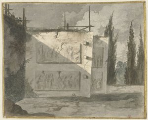 Landschap met muur en bas-reliëfs door Cavalier Cosse
