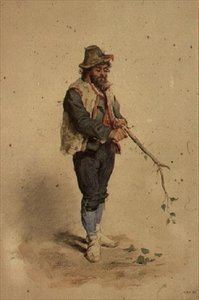 Italiaanse boer die een stok snijdt