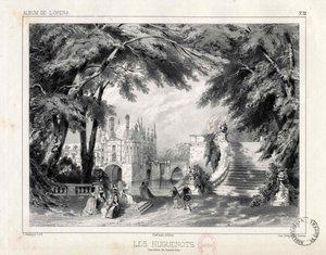 Het kasteel en de tuinen bij het Château de Chenonceaux, 1836 door Celestin Deshayes