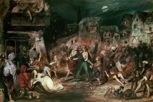 Gringoire in het Hof der Wonderen, illustratie uit hoofdstuk VI van 