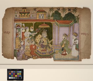 Een koning en hovelingen luisteren naar een muzikant, c.1750