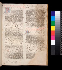 Ms 148. Gregorius de Grote, Dialogi in Italiaanse vertaling door Domenico Cavalca, f.1r Versierde letters [P] en [D] in rood met penwerkdecoratie in blauw