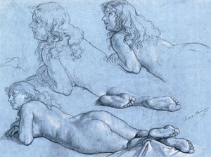 Studies van een liggende naakte vrouw, gezien van achteren