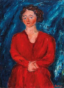 La Femme en rouge au fond bleu, ca. 1928 door Chaim Soutine