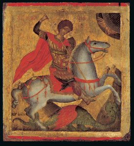 Icoon van St. Joris te Paard, die de Draak Doodt door Chanter Angelos Akotandos