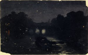 Effet de nuit sur les bords de la Seine door Charles Emile Cuisin