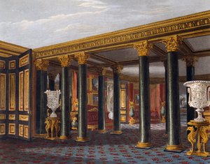 Lagere vestibule, Gravure door Richard Reeve (geboren in 1780), Gebaseerd op ontwerp van Charles Wild (1781-1835), Uit The History of the Royal Residences