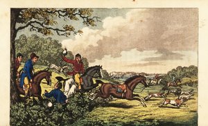 Adelborst Newcome valt in een heg tijdens de vossenjacht bij Bertram Hall door Charles (c.1797 1850) (after) Williams
