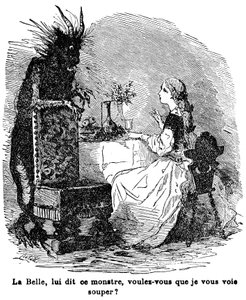 Illustratie voor het verhaal van mevrouw Jeanne Marie Leprince de Beaumont "Beauty and the Beast", 19e eeuw door Charles Albert dArnoux Bertall