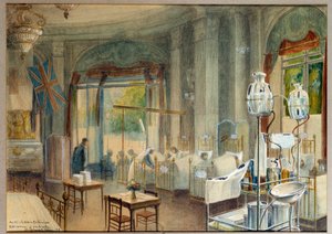 Zicht op de grote zaal van het Britse ziekenhuis in Hotel Astoria. Schilderij door Charles Igunet De Villers (1881 - 1944) door Charles Andre Igounet de Villers