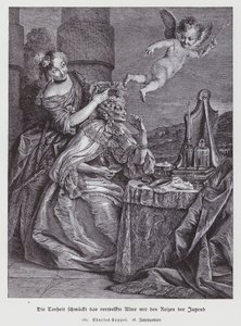 Dwaasheid Versiert Verlepte Ouderdom met de Opsmuk van de Jeugd door Charles Antoine (after) Coypel