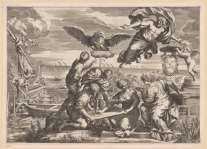 Allegorie op de buitenlandse heerschappij met Geografia en Jupiter door Charles Audran