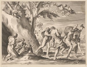 Opvoeding van Jupiter met het wapenschild van de Barberini familie door Charles Audran