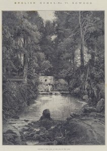 Engelse huizen, Bowood, waterval in het park, aan het einde van het meer door Charles Auguste Loye