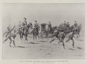 De CIV aan het front, de bereden escorte naar Cronje komt het Modder River-kamp binnen door Charles Auguste Loye
