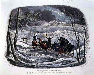 "Een noodsignaal, of de kerstbezoeker", gegraveerd door R.G. Reeve (fl.1811-37) uitgegeven door Thomas McLean