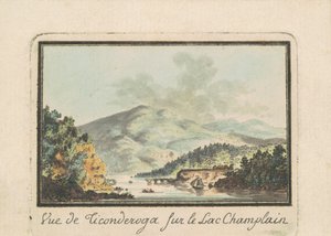 Uitzicht op Ticonderoga vanaf Lake Champlain door Charles B. J. Févret de Saint Mémin