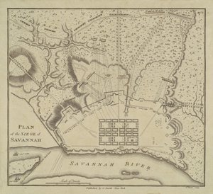 Plan van het beleg van Savannah, 1796 door Charles Balthazar Julien Févret de Saint Mémin