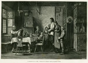 De benedicite. Barbant gravure naar een schilderij van Brion, ter illustratie van het verhaal 