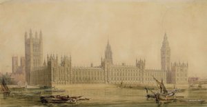 Perspectiefweergave van de nieuwe parlementsgebouwen, ca. 1840s door Charles Barry