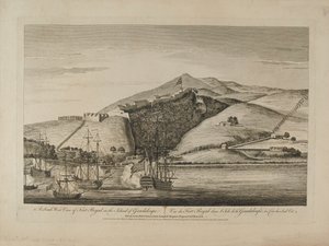 Zuidelijk uitzicht op Fort Royal op het eiland Guadeloupe, ca. 1759 door Charles Benazech