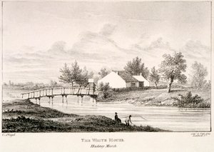 Het Witte Huis aan de oevers van de rivier de Lea, Hackney Marsh, Londen