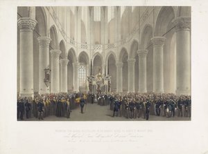 Plechtige ter aarde bestelling in de Groote Kerk te Delft, 17 Maart 1865, van Wijlen Hare Majesteit Anna Paulowna Koningin-Moeder der Nederlanden geboren Groot Vorstin van Rusland door Charles Billoin
