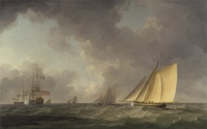 Sloep Strak aan de Wind in een Frisse Bries, met Andere Schepen
